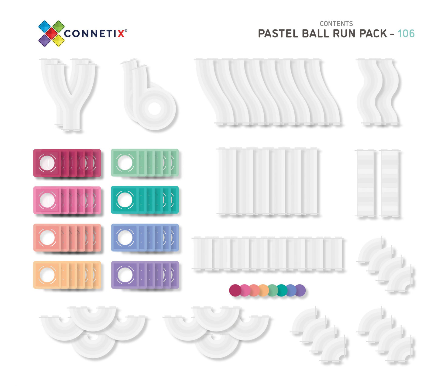 Connetix Tiles PASTEL BALL RUN 106 Teile