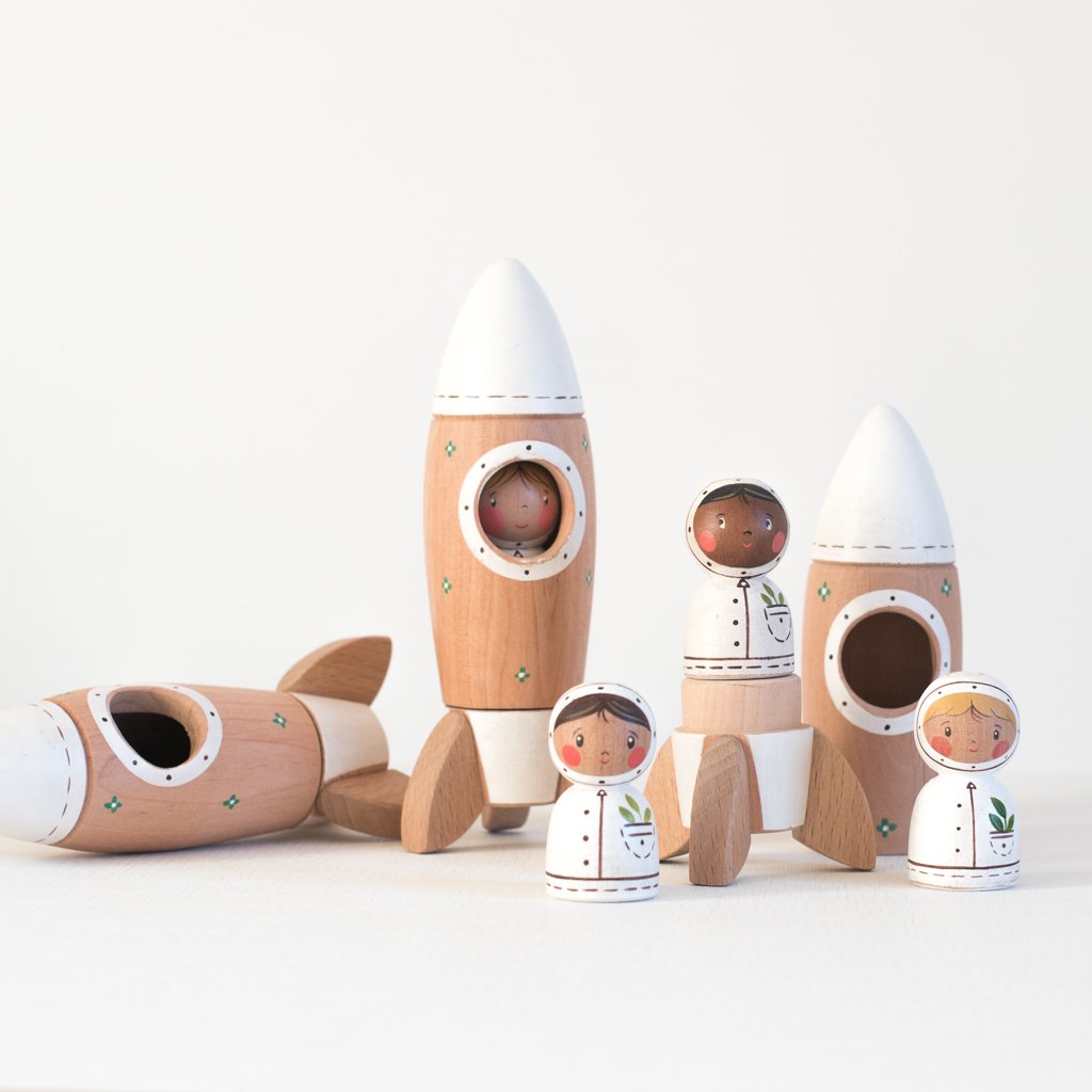 Wooden Rocket with Astronaut