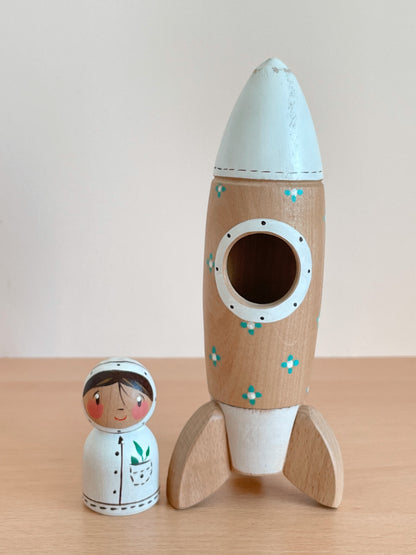 Wooden Rocket with Astronaut